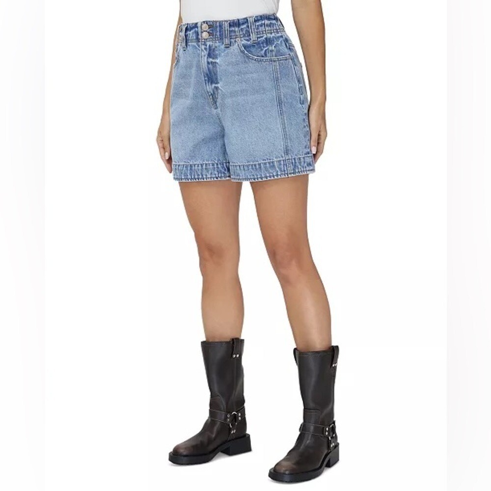 Frye Carly High Rise Relaxed Denim Shorts Meadow Wash Grommet Tie Size 27 NEW - Picture 4 of 9